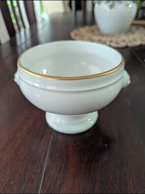 Vintage Apilco France Gold Rim Lions Head Footed Bowl Porcelain Tureen